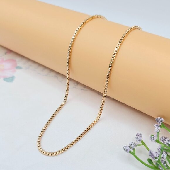 Rose Gold Box Chain Necklace for Women, 19.7 Inch Sleek Shine Look, XPNL0032 - Picture 1 of 12